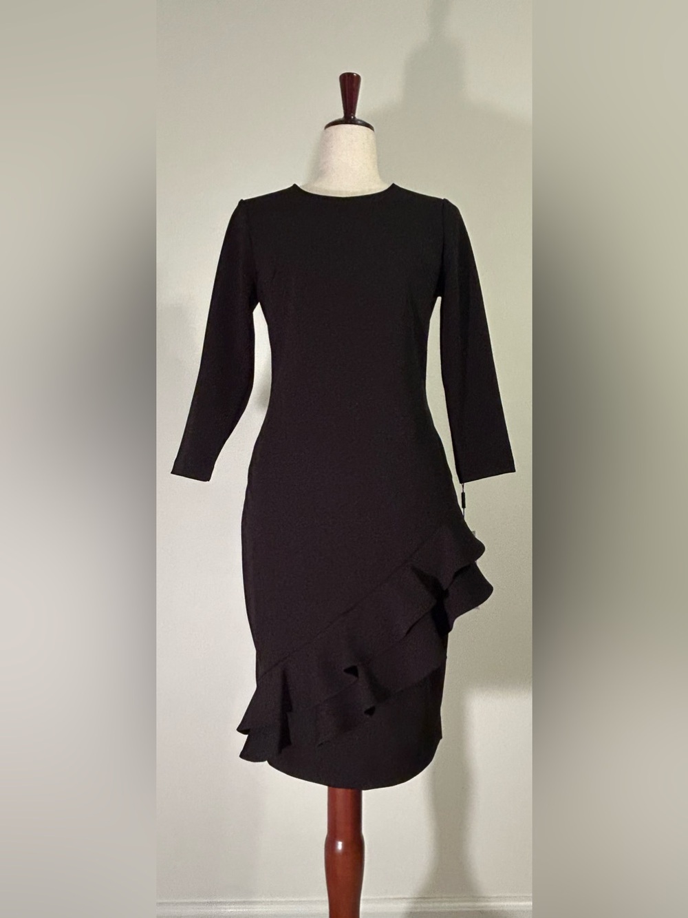 NWT Calvin Klein Black Ruffle Sheath Dress Size 4 Cocktail Career MSRP $134